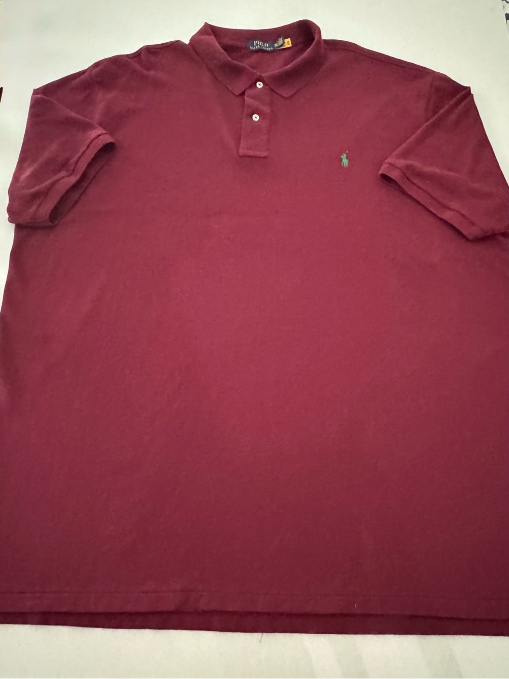 Polo Ralph Lauren Men’s Mesh Polo Shirt Burgundy with Green Pony Big & Tall 4XL - Picture 2 of 8